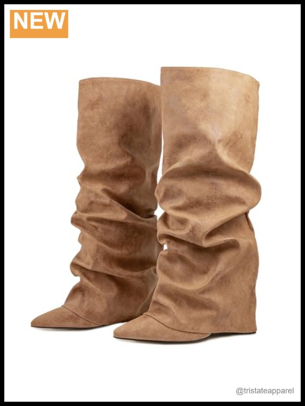 Fold Over Knee High Block Heel Boots Pointed Toe Womens Pull On Faux Fur Lined